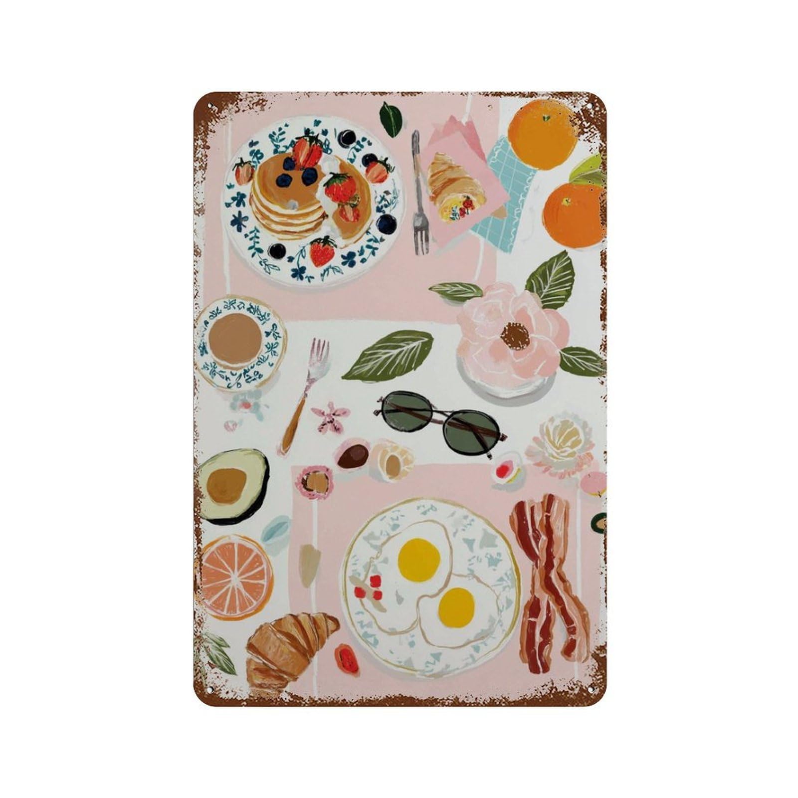 xiaoxiaoshen Breakfast Table Modern Kitchen Colorful Food Brunch Contemporary Dining Work Wall Decor Art Metal Tin Poster Modern Home Decor Art Home Bar Shop Decorations Vintage Sign 30x20cm