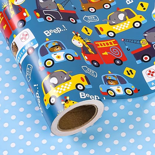 Vista 475 de WRAPAHOLIC Papel de regalo reversible, mini rollo, 17 pulgadas x 33 pies, adorable diseño de gato y azul sólido para cumpleaños, vacaciones
