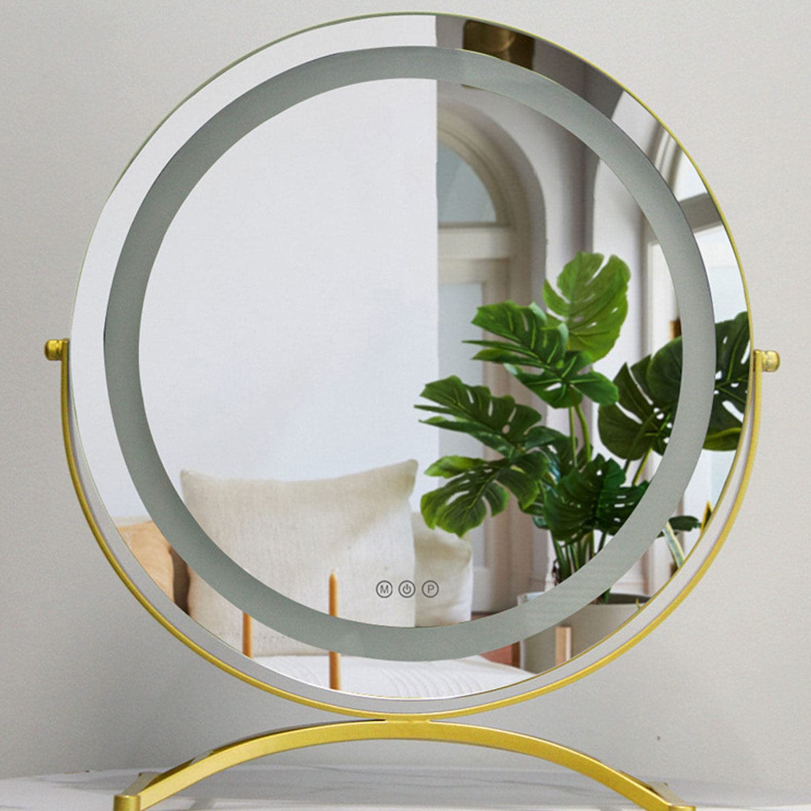 Desktop Led Makeup Mirror,smart Hd Fill Light Dressing Table Mirror,free Standing Swivel,round with Light,touch Control, 3 Light Settings,adjustable Brightness,gold(40cm),30cm