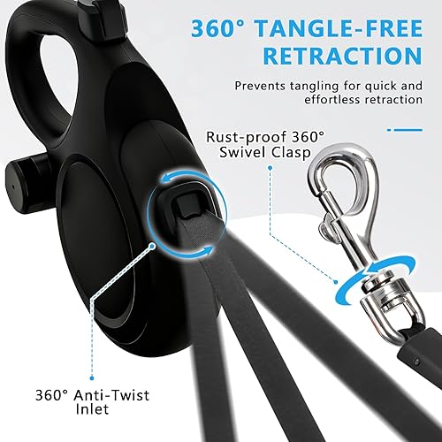 Miniatura 3 de Correa retráctil de 26 pies para perros de hasta 110 libras, correa para caminar sin enredos con cable a prueba de mordidas  Dispensador  Bolsas