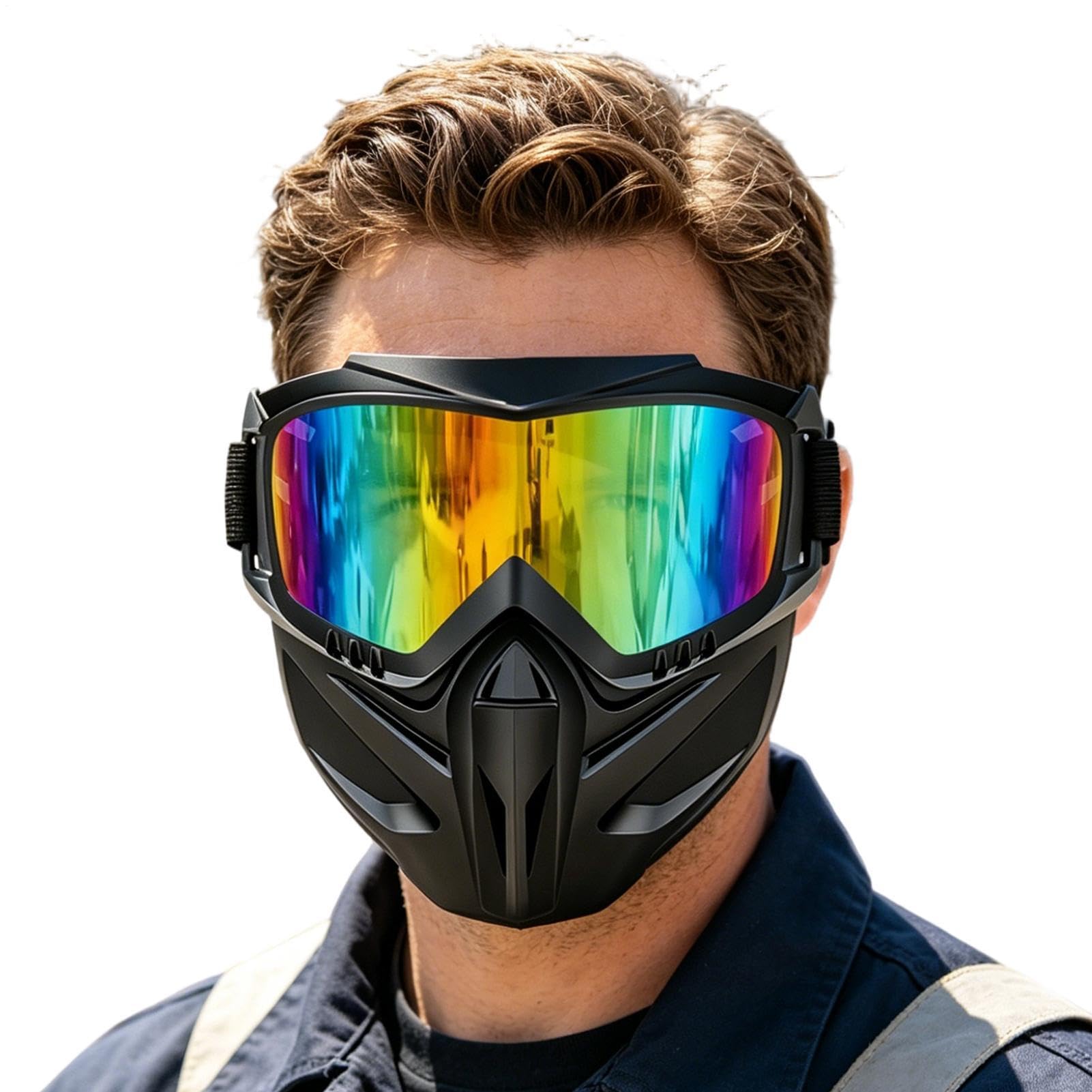 Maschera di protezione per il viso anti-appannamento, con occhiali rimovibili e schermo antipolvere, schermo per il viso regolabile 2 in 1, per la saldatura, per gli uomini, sci, ciclismo all'aperto