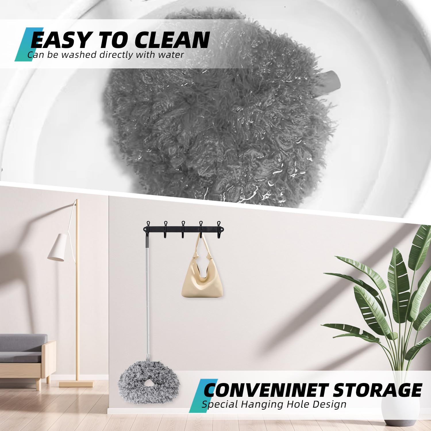 DRQ Ceiling Fan Cleaner Duster with 13-48 in Extension Pole, Grey 2