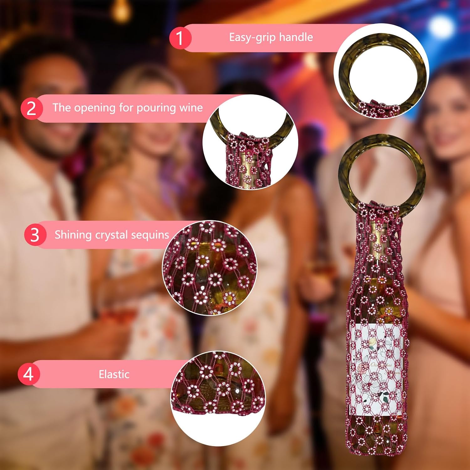 Multifunctional Rhinestones Storage Bag for Wine Bottles and Small Items Bottle Holder for Travel and Daily Use Gift Wine Bag