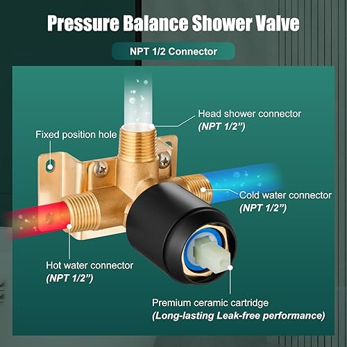 Miniatura 6 de Juego de grifo de ducha, cabezal de ducha y mango, cabezal de ducha redondo de 8 pulgadas, sistema de ducha de lluvia para baño, montaje en pared,