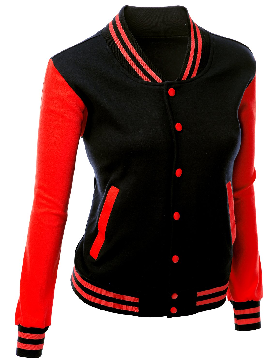 Women's Stylish Color Contrast Long Sleeves Varsity Jacket
