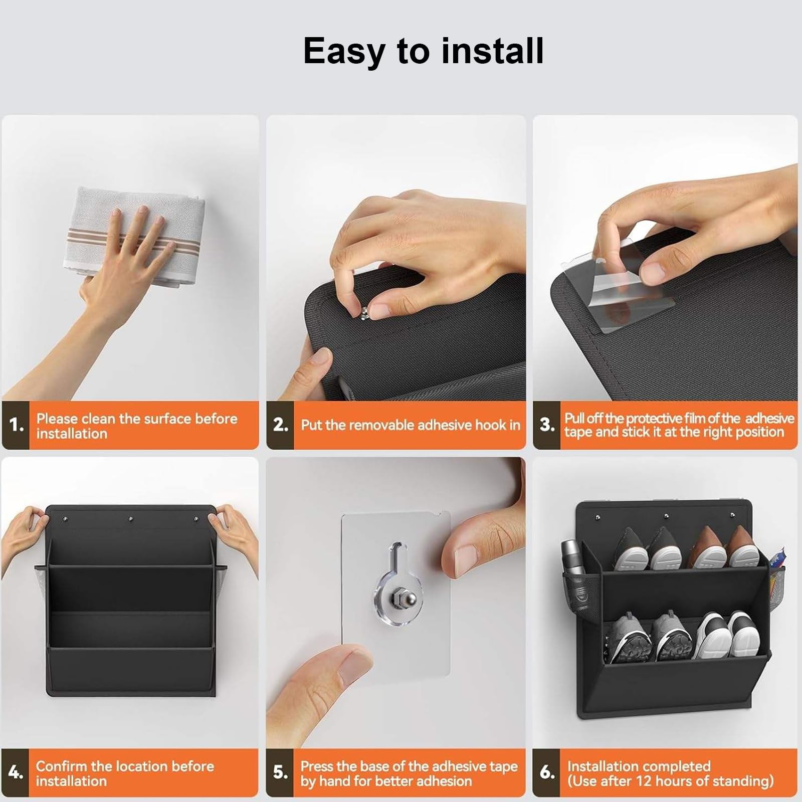 Paquete de 2 zapateros de montaje en pared para caravana con bolsillos profundos, almacenamiento adhesivo para colgar para acampar sobre la puerta, soporte para zapatos para cámper, caravana, montado