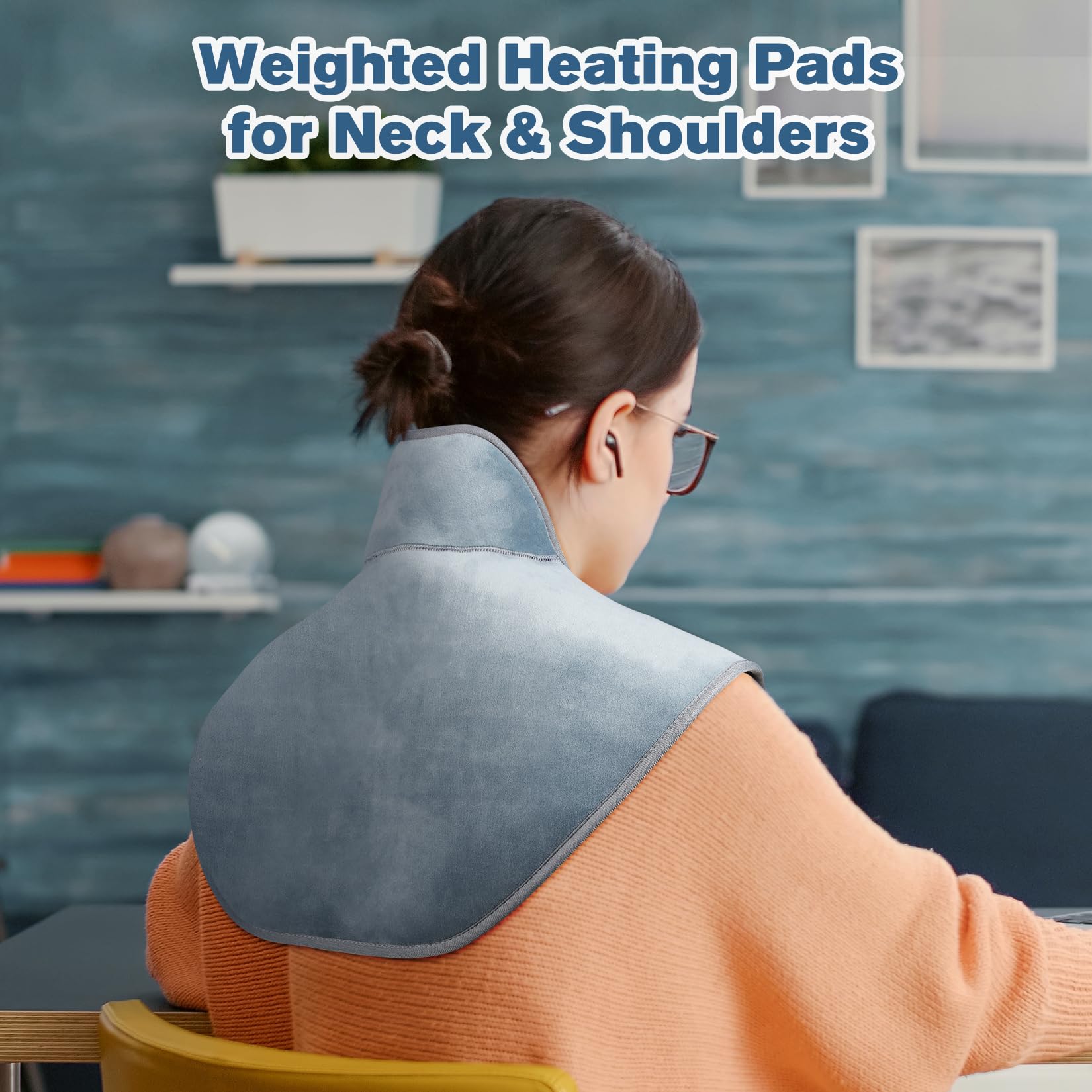 Almohadilla térmica portátil recargable para hombros y cuello, calentador portátil con 4 niveles de ajustes de temperatura y 6 niveles de apagado automático temporizado, alivia el dolor de hombro y