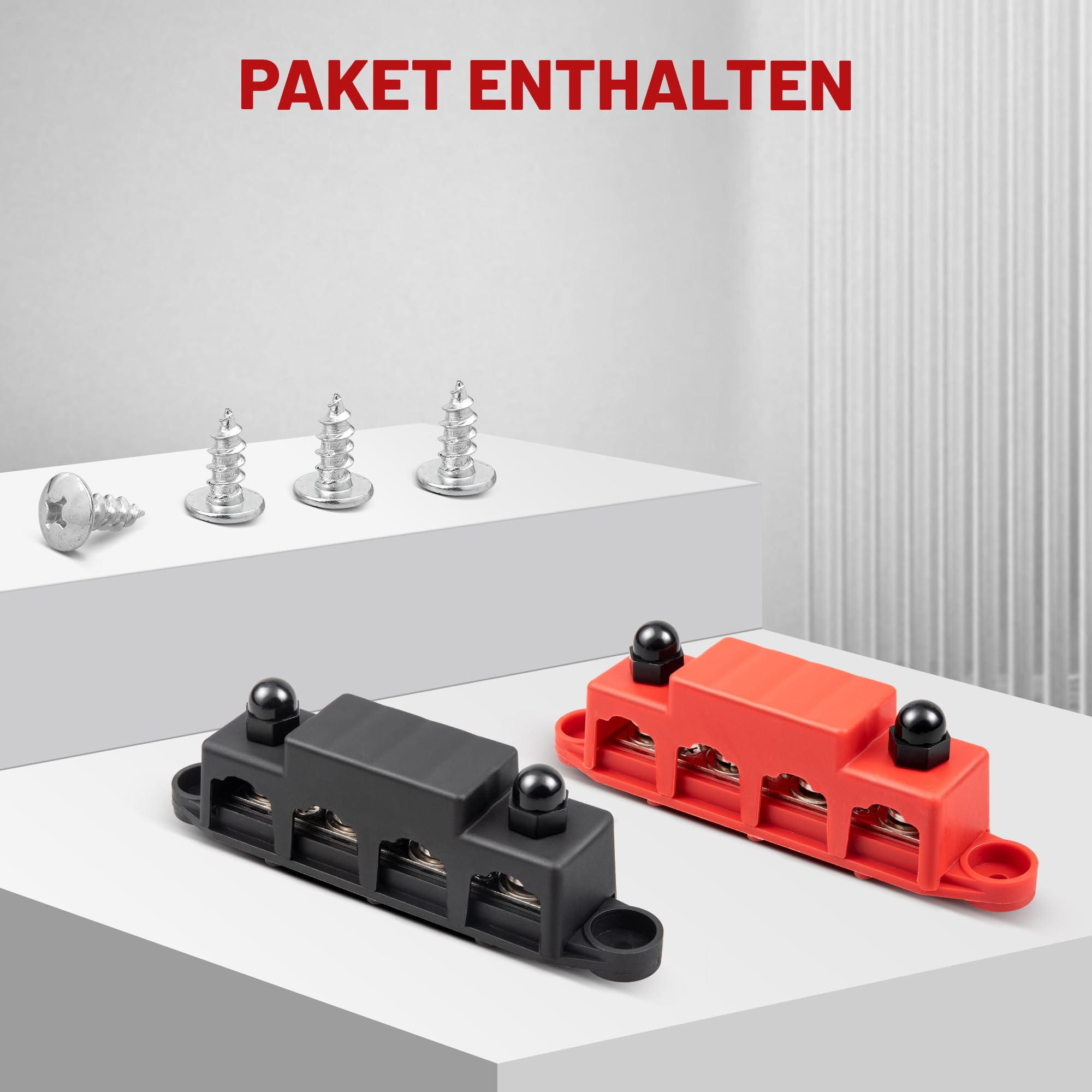 RED WOLF 150A Sammelschienen Verteilerblock 12V-48V DC, Verteilerschiene mit 4x M8 & 3x M4 Klemmenbolzen für Auto Marine RV Wohnmobil Lkw Elektrik System Positive Masse Stromverteilungsblock Busbar