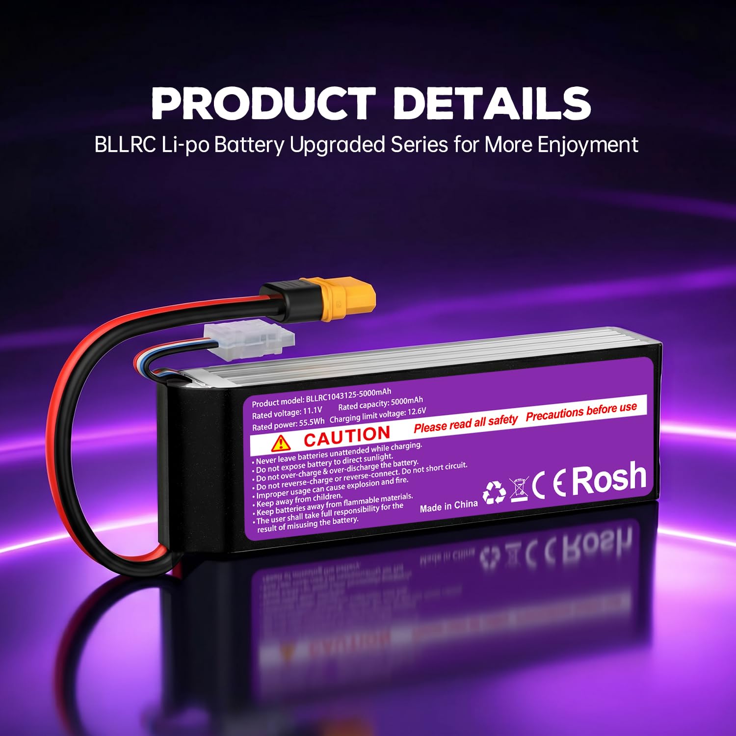 2PCS 11.1V 5000mah 3S 80C Lipo batería con Conector XT60 para Coches RC, vehículos Todoterreno, cuatrocópteros y Drones