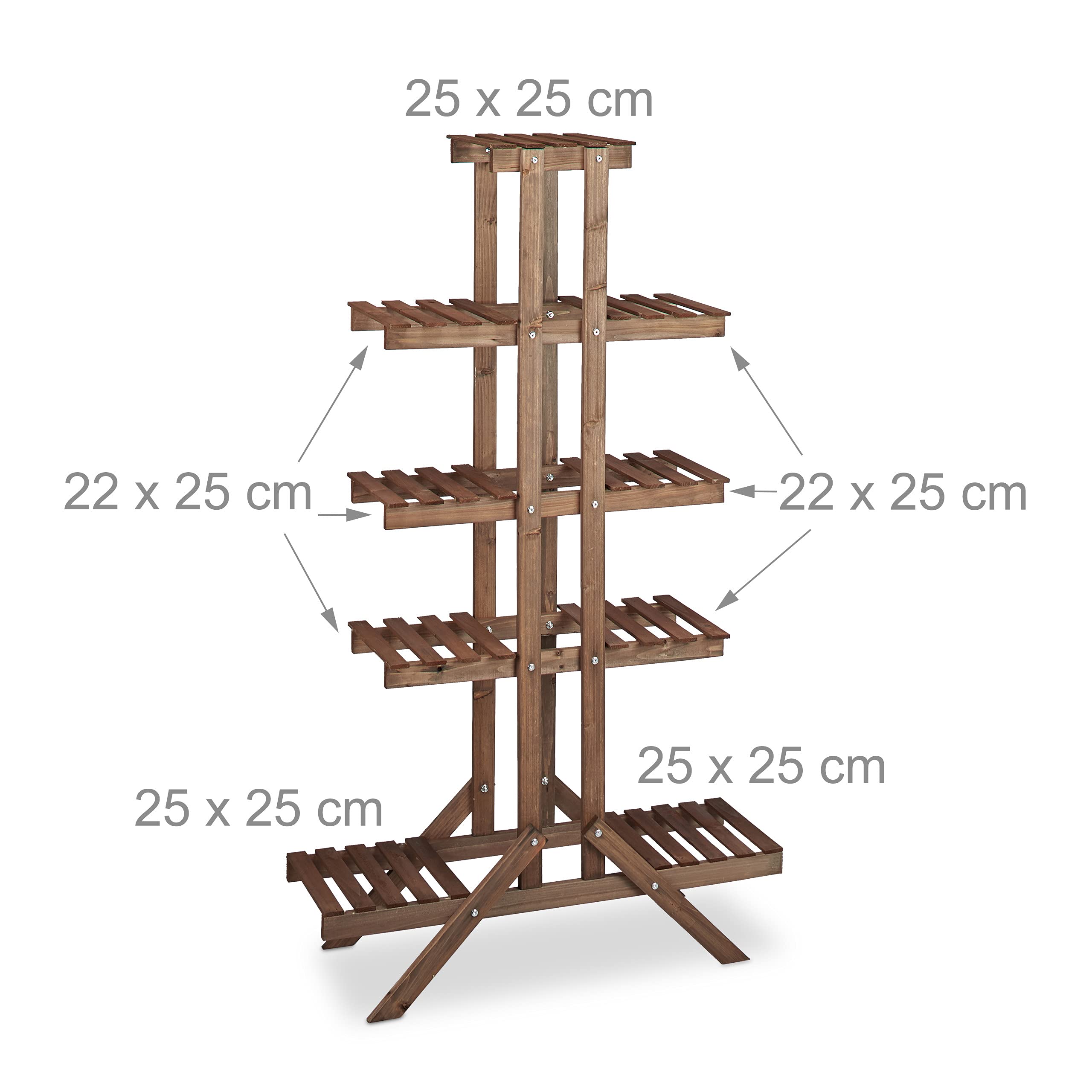 Relaxdays Soporte Plantas para Interior 5 Niveles, Madera, Marrón oscuro, 142,5 x 83 x 28,5 cm