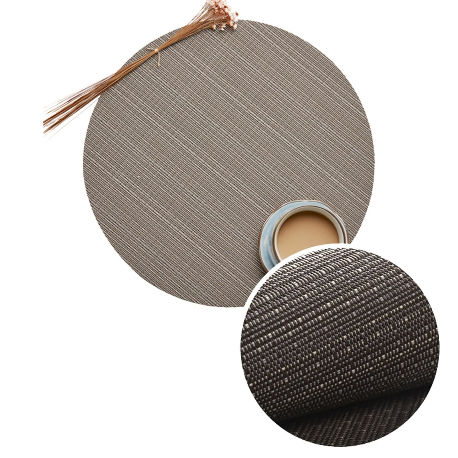 Placemat Set 6, Platzsets Landhausstil 35x35cm Rundes Bambusmuster PVC Dunkelgrau für Küche Restaurant Speisetisch