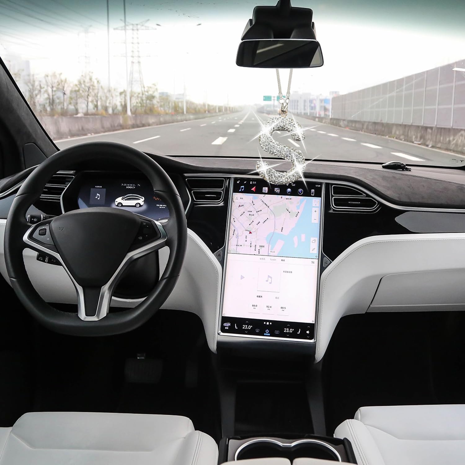 JSCARLIFE Bling Letter Pendant, Car Rear View Mirror Ornament - View #4