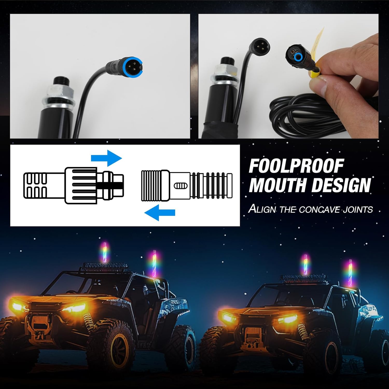 2PCS 1FT RGB Whip Lights,LED Whip Light with App & Remote Control Spiral Chasing Lighted Antenna Whips for Side by Side Music Whip Lights for ATV UTV RZR Can-Am Polaris Dune Buggy SXS Truck