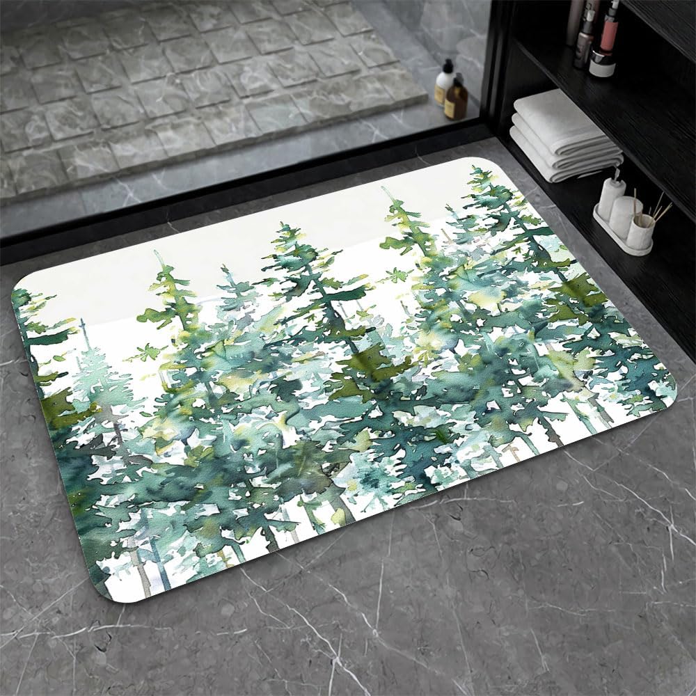 Diatomaceous Earth Bath Mat,Tall Pine Trees Non-Slip Volume Super Absorbent Fast Drying Eco-Friendly Easy to Clean for Bathroom Kitchen Door mat 20×31Inch (50 * 80cm)
