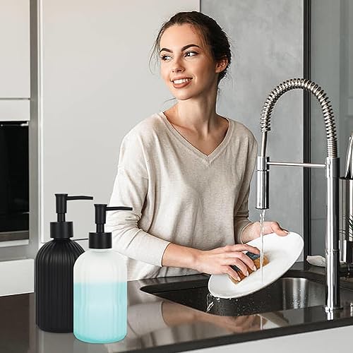 Miniatura 6 de Top-spring Dispensador de jabón de vidrio de 13 onzas con bomba a prueba de óxido, dispensador de jabón líquido recargable para baño, dispensador de