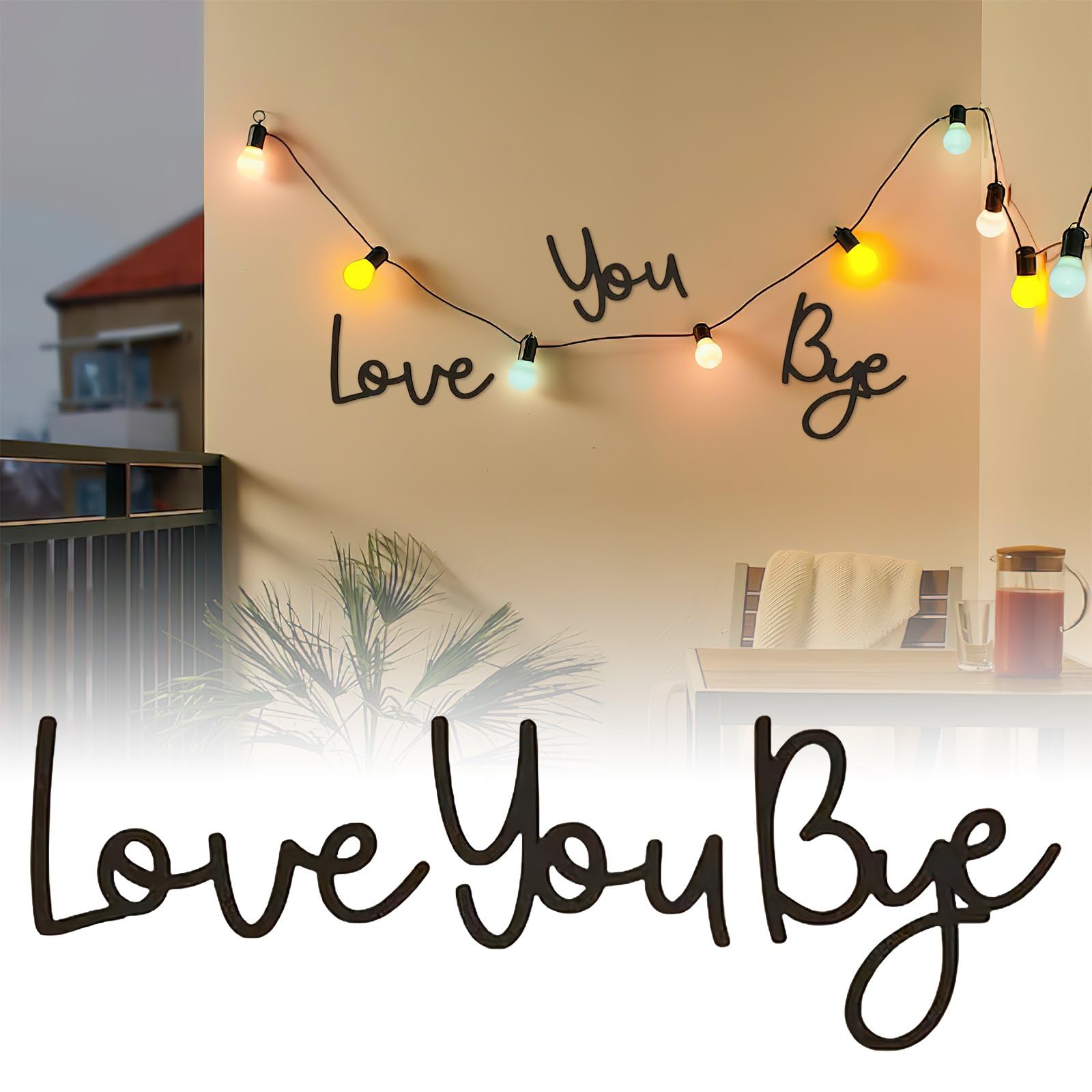 Oehug Black Love You Bye Above Door Sign,Wooden Wall Decor With Pre-Applied Adhesive | Modern Letter Sign For Hallways,Stairways & Entryways | Valentine's Wedding Thanksgiving Gift & Home Decor (Black)