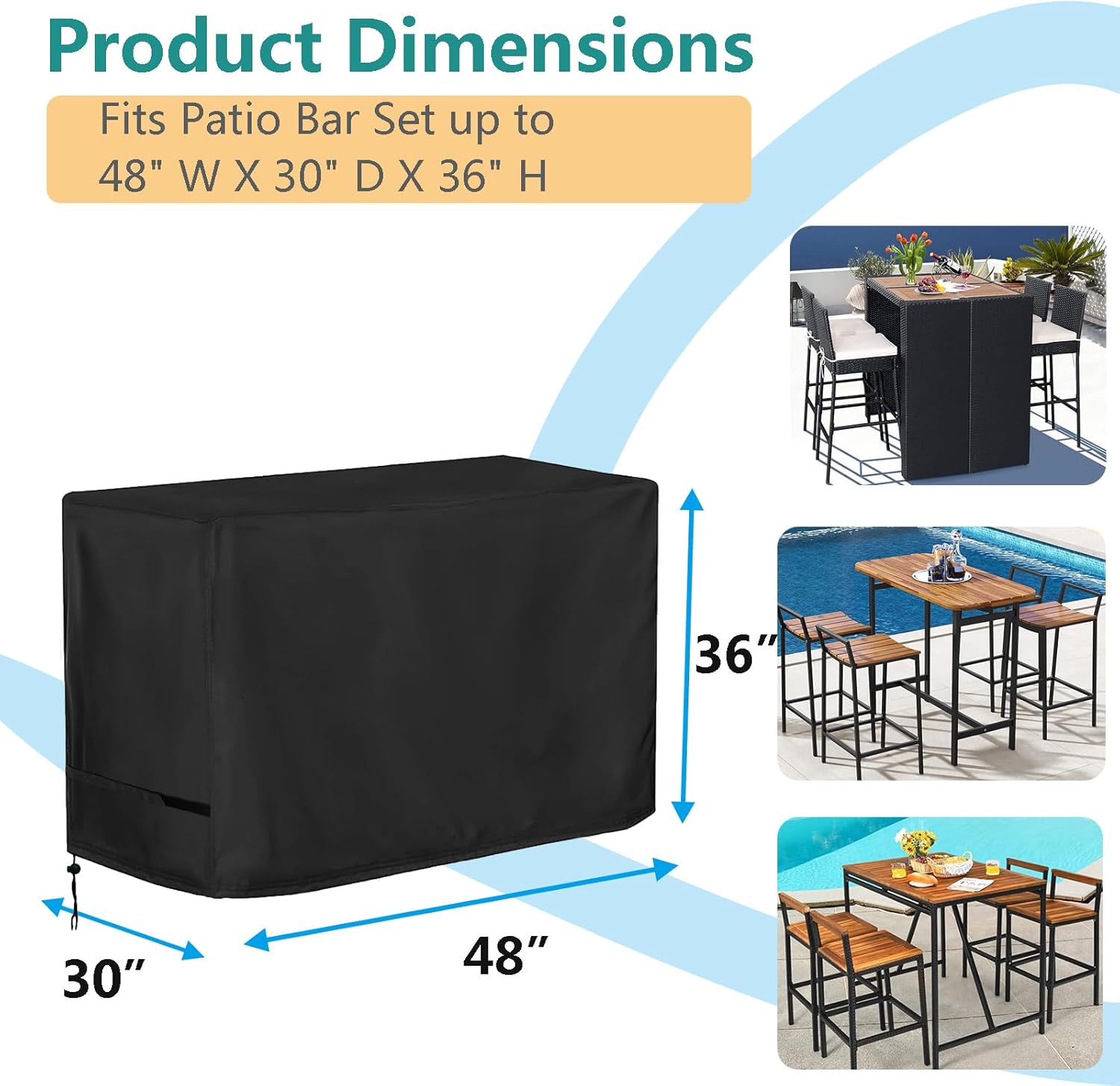 Oslimea Patio High Top Dining Set Cover, Outdoor Table and Chairs Cover for 5-Piece Bar Height Rattan Set/Patio Bar Height Wicker Furniture, 48"L x 30"W x 36"H