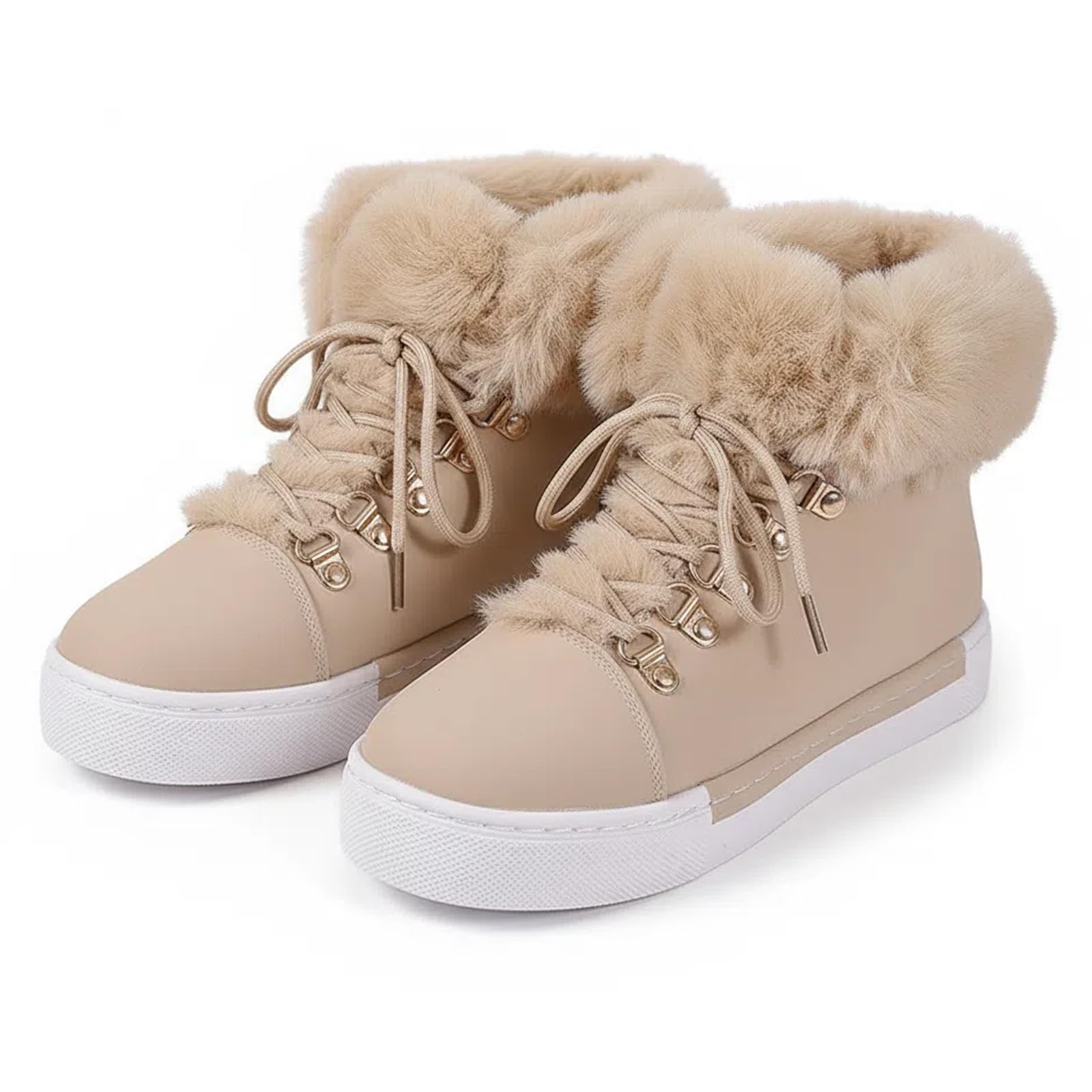 Womens Flat Lace-Up Snow Ankle Boots Fashionable Winter Warm Thick-Soled Non-Slip Plush Lined Work Boots Comfortable Casual Snow
