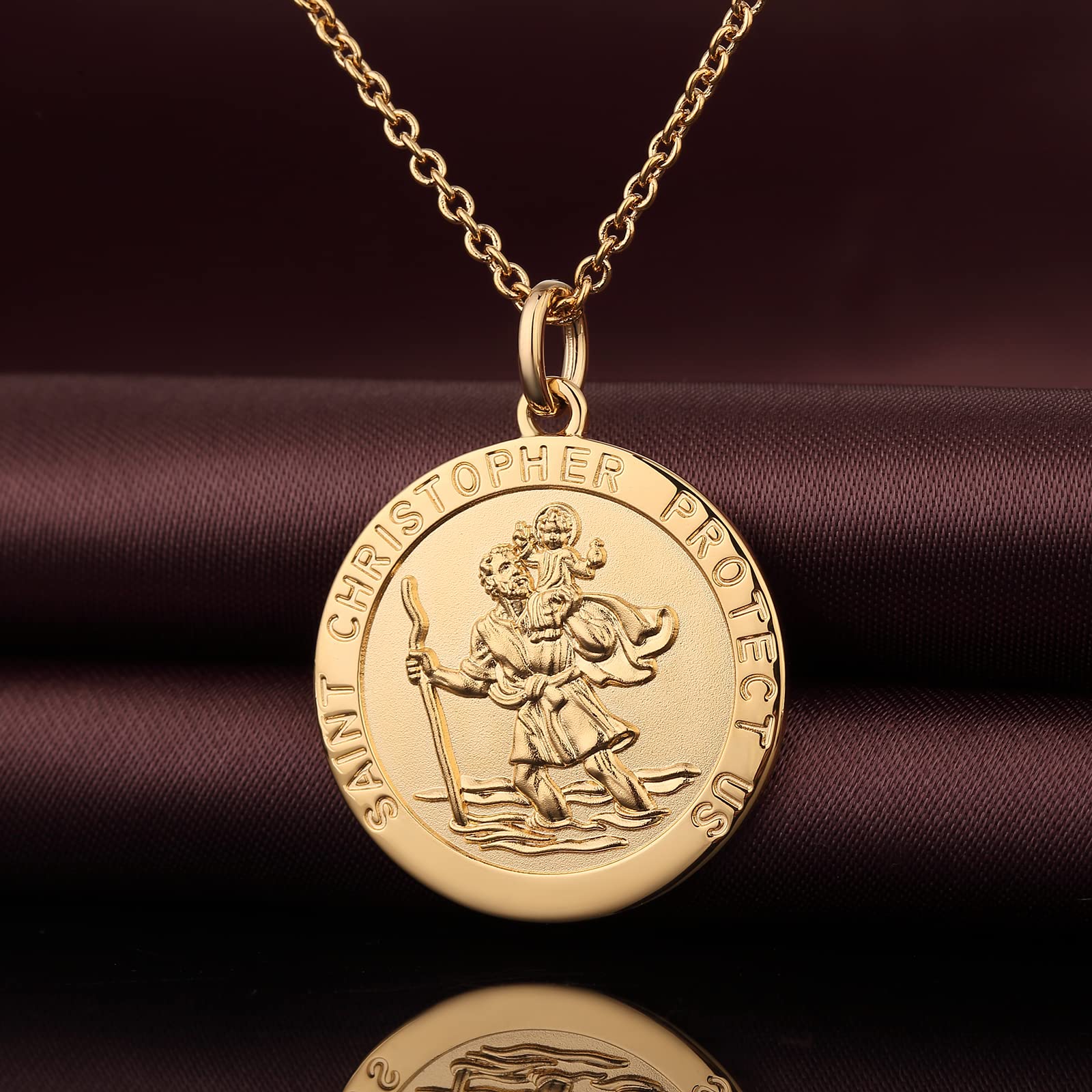 18K Weißgold vergoldet Heiliger Halsketten Patron Amulett Medaillon Schmuck St. Michael Christopher Anhänger Kette für Herren Damen