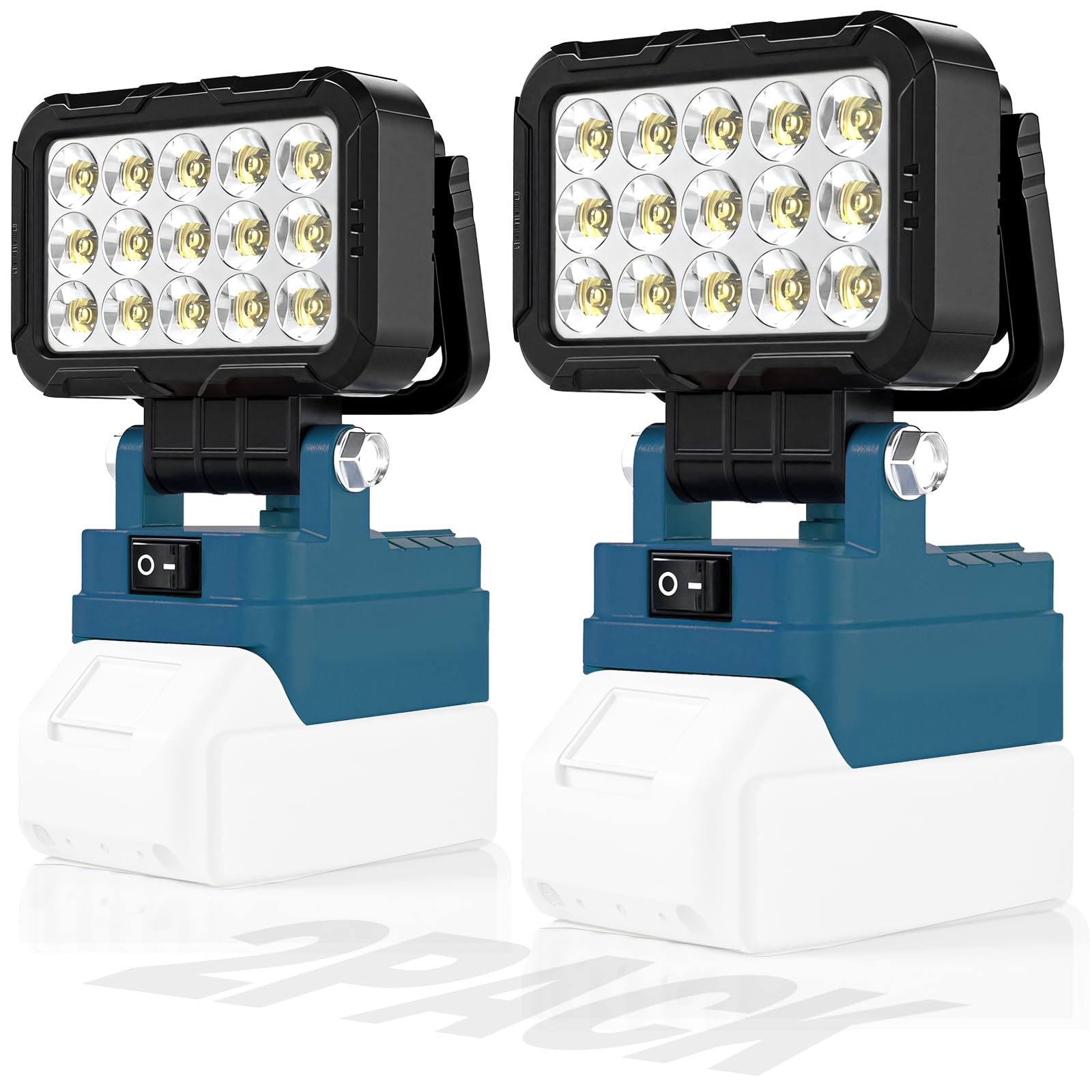 2Pack LED Cordless Work Light Compatible with Makita 18V Battery, Portable Flashlight Jobsite Spotlight 2 USB Charging Port, 145° Adjustable Angle Repairing Camping Fishing Emergency (No Battery)