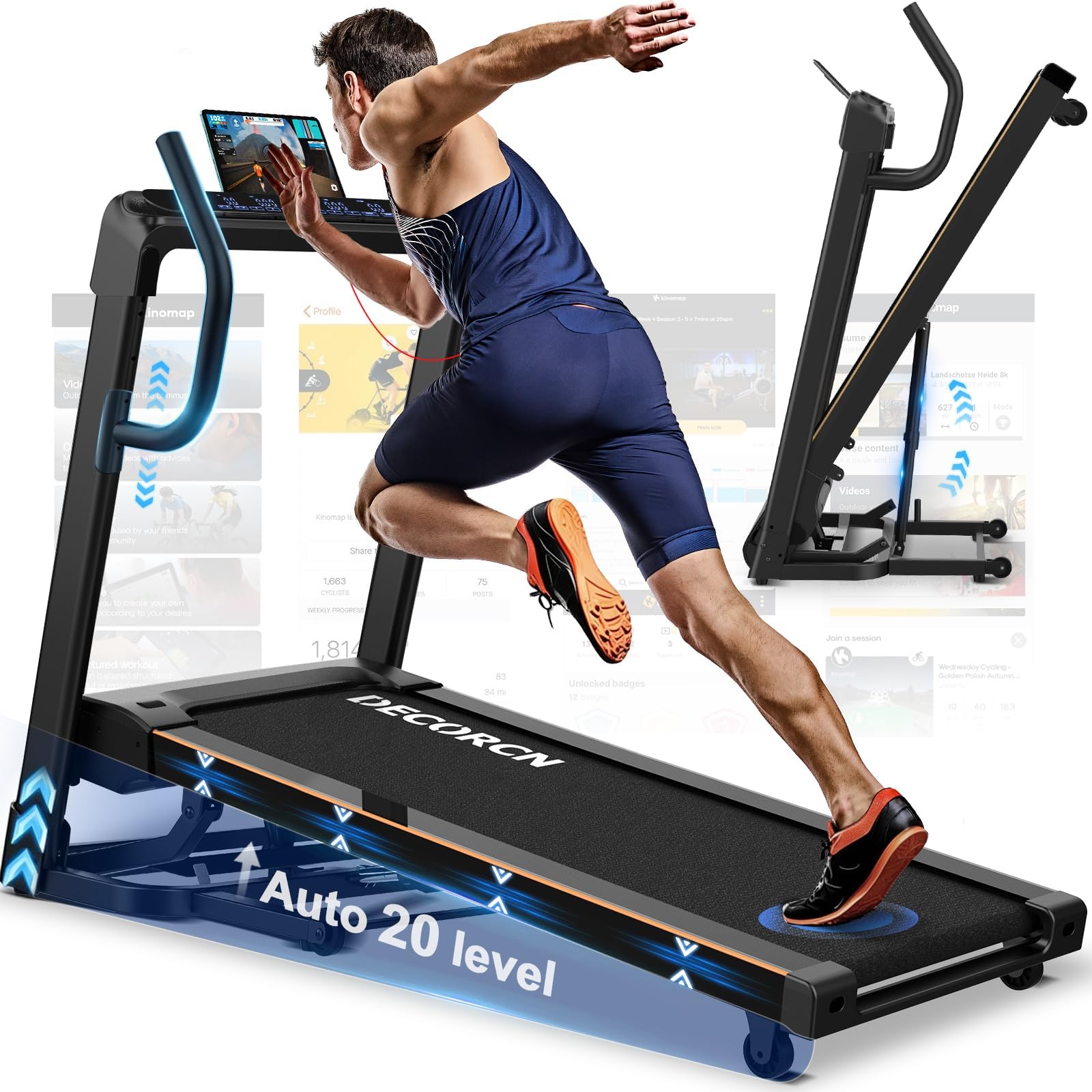 Foldable Treadmill,4.5HP,20 Level Auto Incline,16km/h,150KG limited