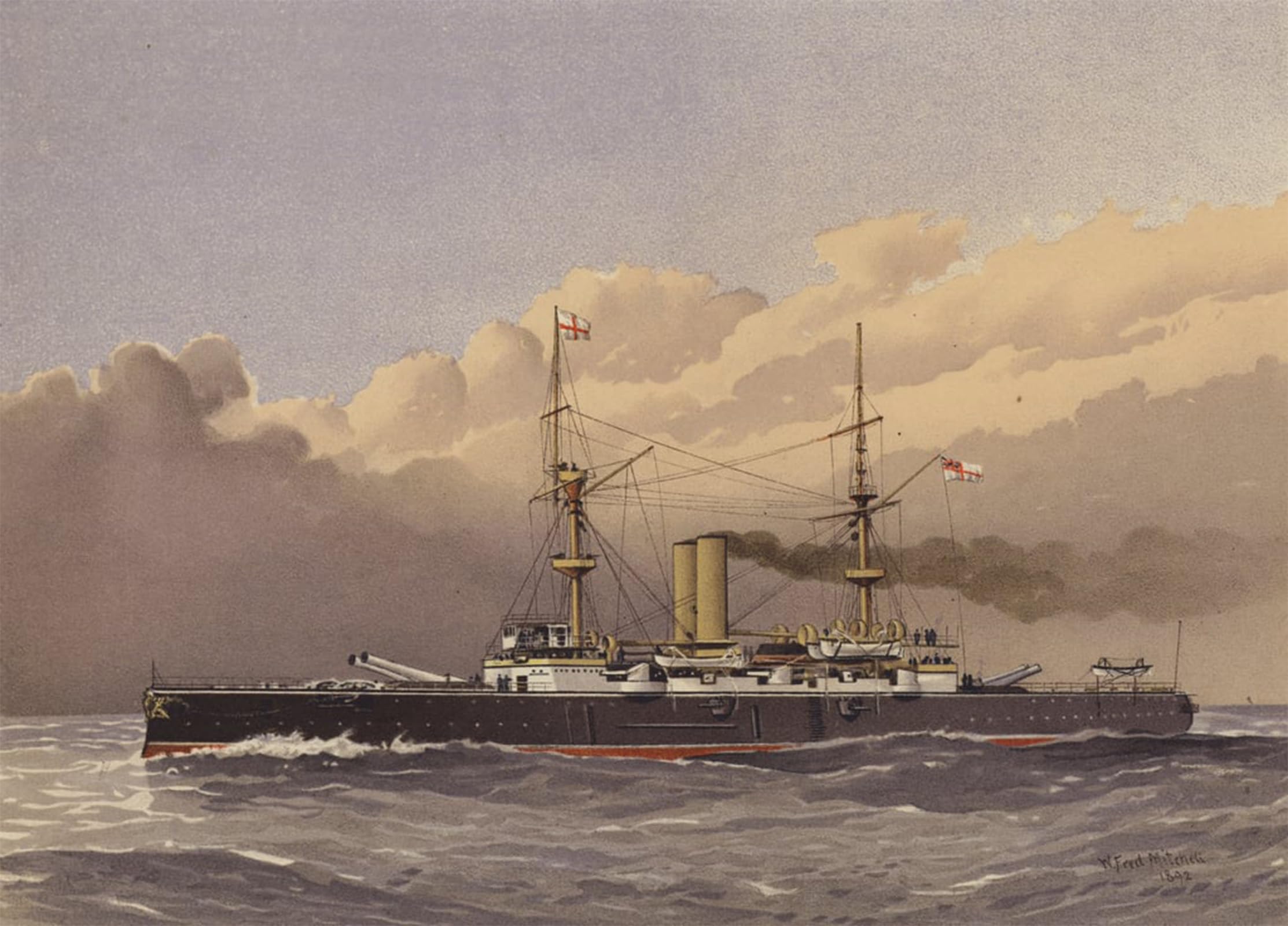POSTERIIk Vintage Classic Picture Landscape Artwork Hms Royal Sovereignt Class by William Frederick Mitchell Portrait Canvas Painting for Office Home Decor 60x90cm