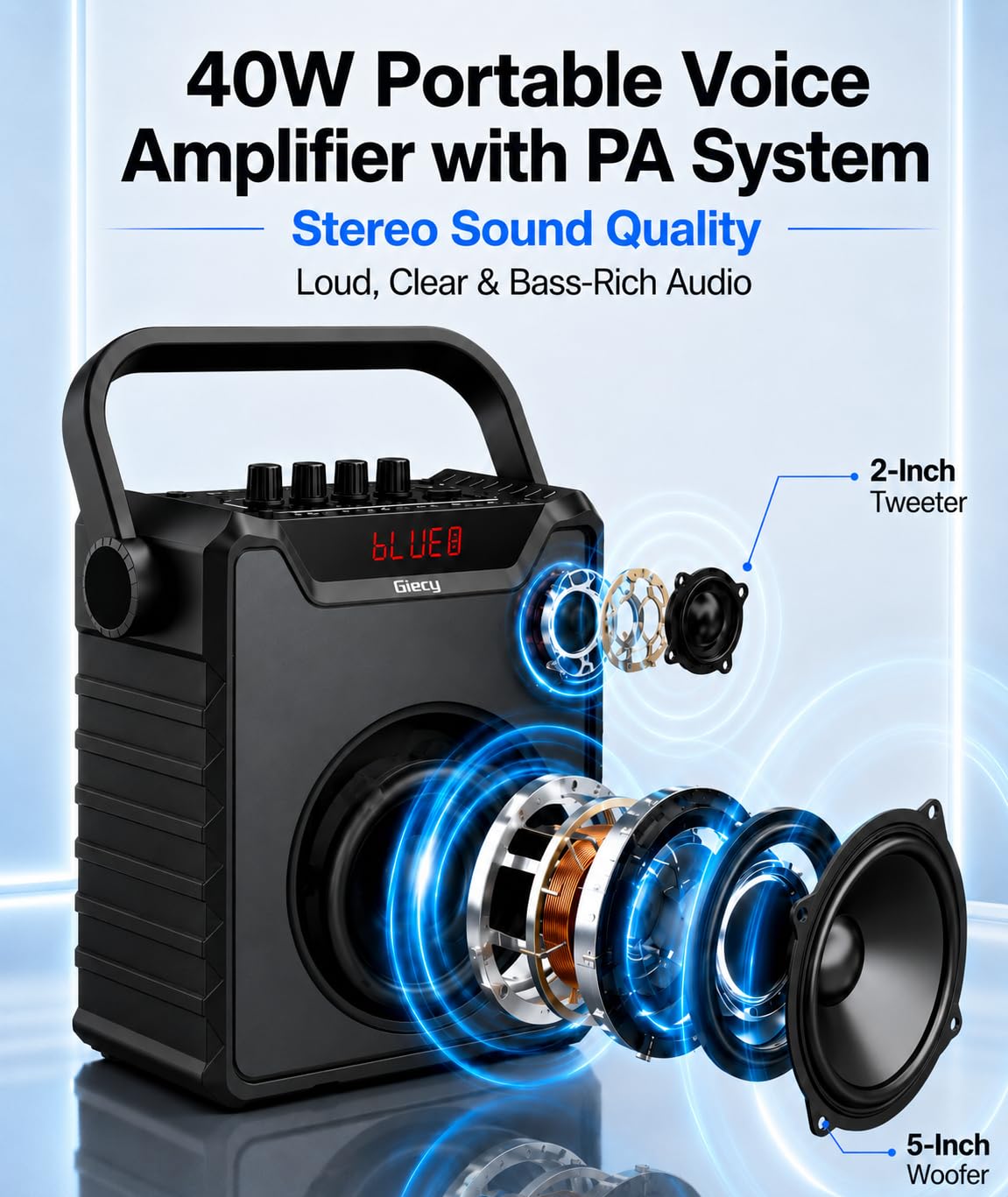 Amplificateur De Voix Portable avec Microphones sans Fil UHF et Sac de Transport,Machine Karaoké avec Renforcement des Basses, USB/TF/AUX/FM,Enceinte Bluetooth pour Adultes et Enfants