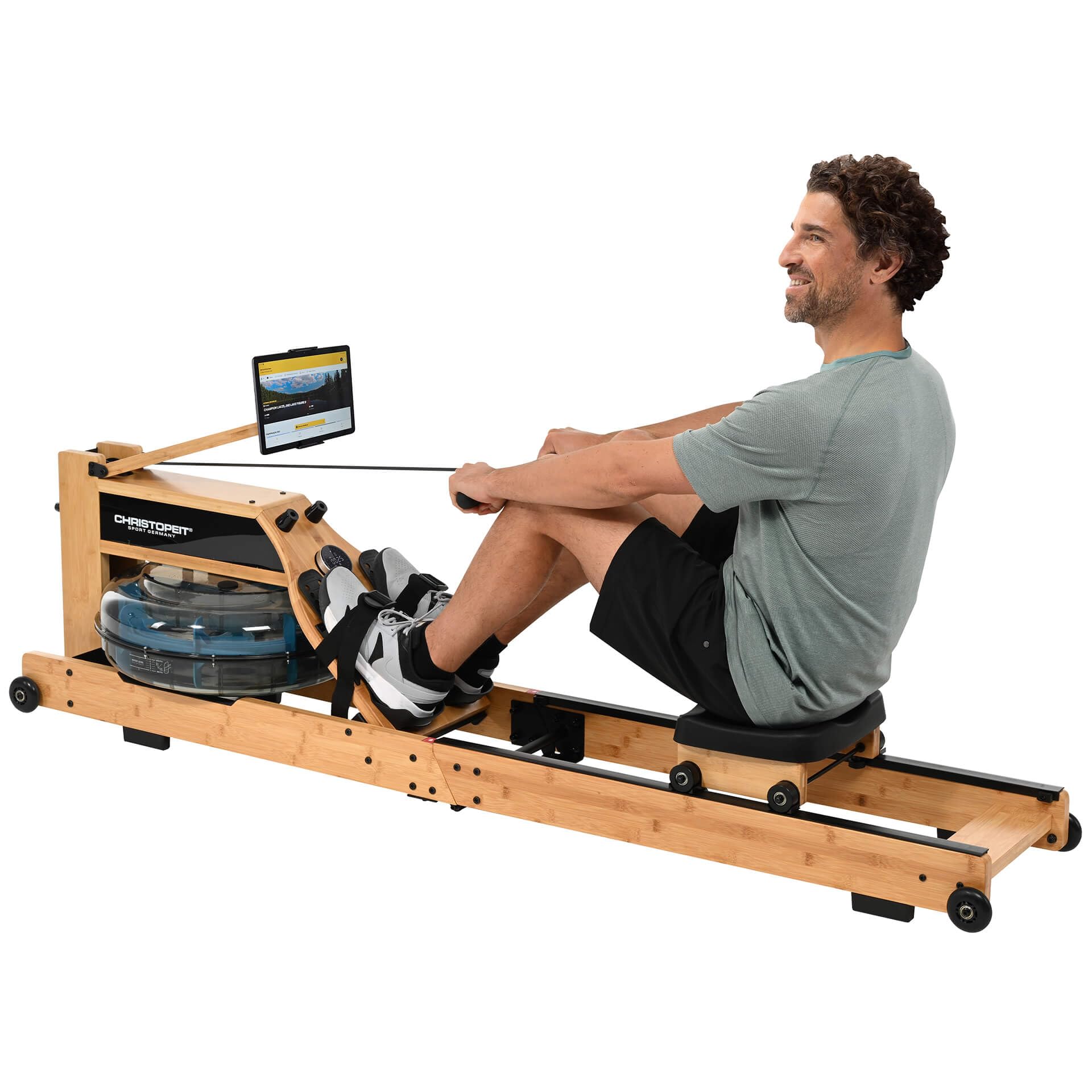 CHRISTOPEIT Rudergerät für Zuhause Wasser klappbar - WP 5000 (Testsieger) oder Colorado - Holz, Hybrid Wasser-Magnet-System, Kinomap, Bluetooth, bis 150 kg, ergonomisch