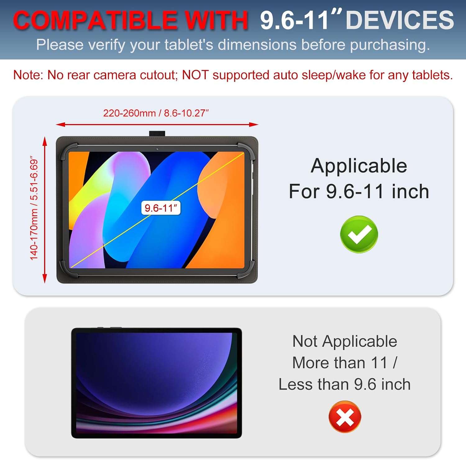 Universal Case for 10.1 10 11 inch Tablet for All 9.6-11" (Black) | PU Leather Protective Cover for TCL TAB 10 Gen 4/TCL TAB 10L, with Stand for FEONAL/TECLAST/Lenovo/Samsung/iPad/Latest