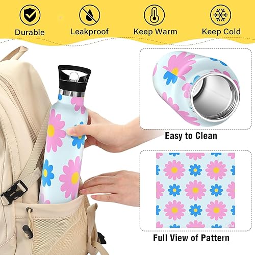 Miniatura 4 de Lovely Daisy - Botellas de agua reutilizables sin BPA y con tapa con pajilla, aislamiento de doble pared para la escuela y deportes al aire libre,