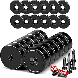 MIKEDE Magnets, 40lbs Strong Magnet with Holes, Black Industrial Rare Earth Neodymium Magnet Heavy Duty Round Cup with Countersunk Hole with Screws for Wall Mounting - 12 Pack