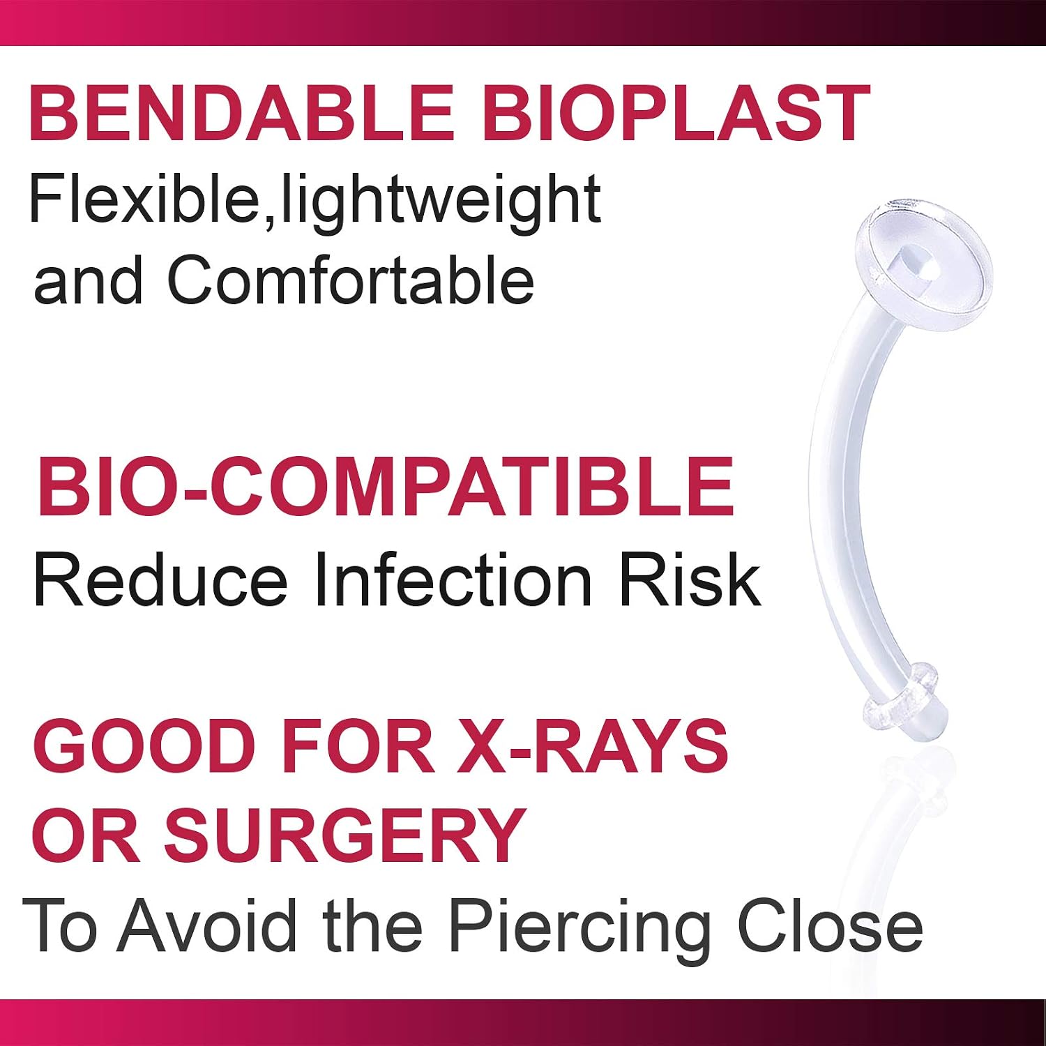 4pcs 16g Curved Barbell Eyebrow Piercing Rings Clear Retainer Bioflex Bendable Flexible Acrylic Invisible Gauge Pick Size