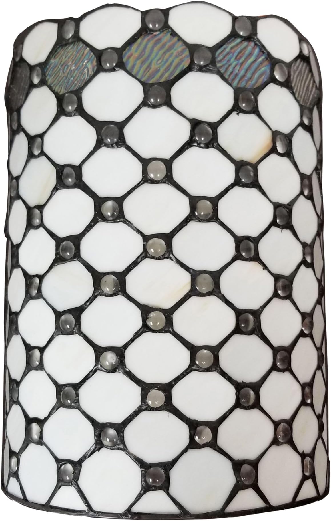 Tiffany Style Wall Lamp White Jeweled 2 Light Stained Glass Vintage Antique for Hallway Bedroom Living Room 10" Wide 13.5" Tall Gift AM041WL10B Amora Lighting,