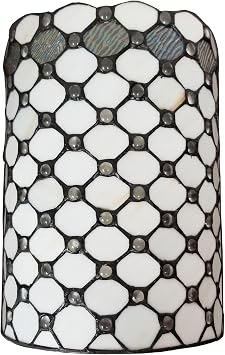 Tiffany Style Wall Lamp White Jeweled 2 Light Stained Glass Vintage Antique for Hallway Bedroom Living Room 10" Wide 13.5" Tall Gift AM041WL10B Amora Lighting,