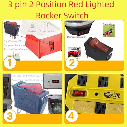 Miniatura 2 de Interruptor basculante iluminado rojo de 3 pines y 2 posiciones para amoladora de escritorio, chimeneas eléctricas, lámpara de neón,