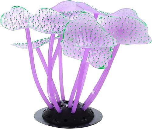 VOCOSTE Coral de hongo de acuario de silicona suave, coral artificial acuático fluorescente para decoración de peceras, morado