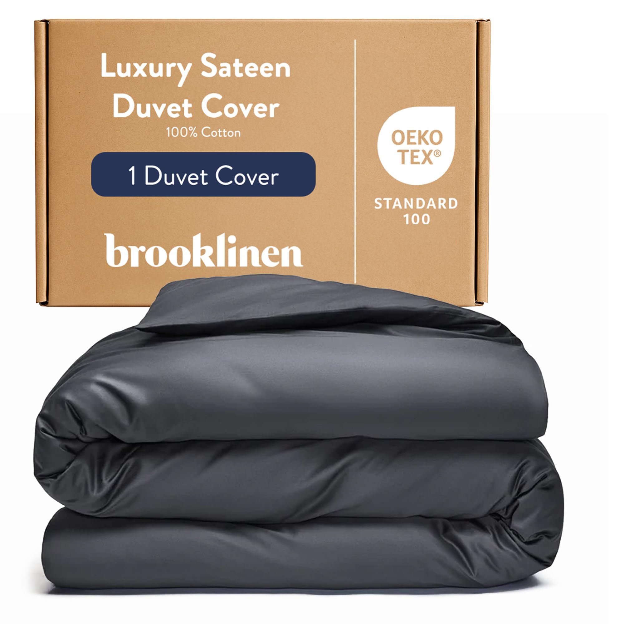 Photo 1 of Brooklinen Luxury Sateen Duvet Cover - 100% Cotton, King/California King Size in Slate Grey with Extra-Long Corner Ties and Button Closure - Best King/Cali King Duvet Covers
