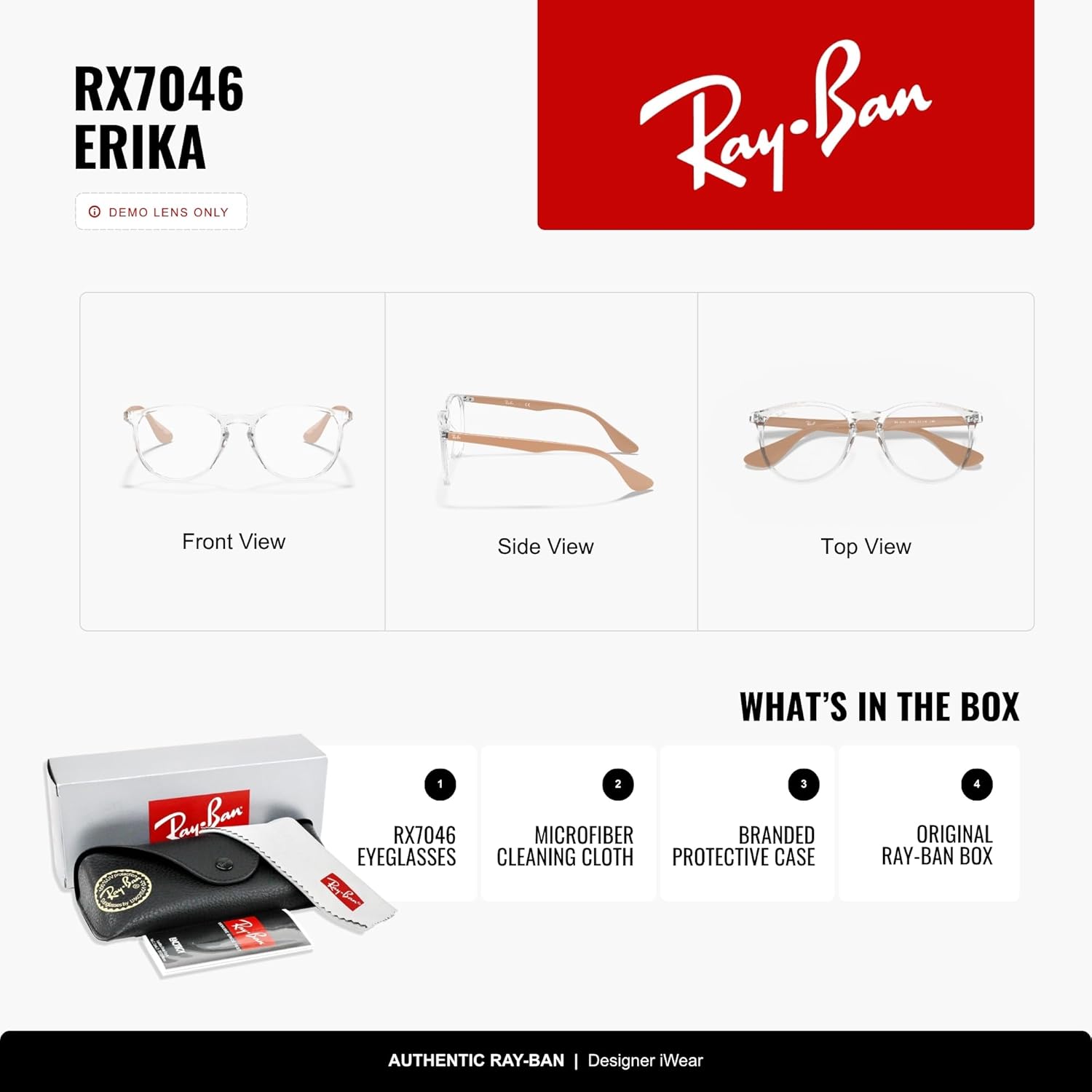 Ray-Ban Womens Rx7046 Erika Round Prescription Eyewear Frames
