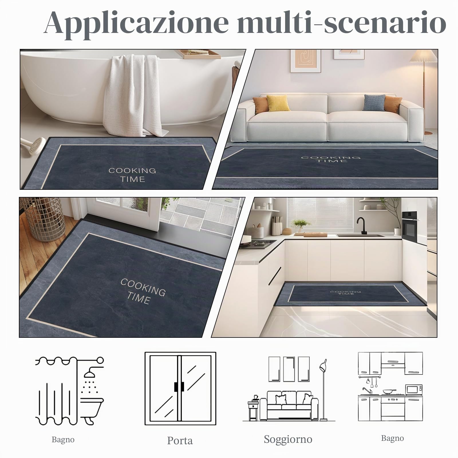 Tappeto da cucina 2 pezzi, set di tappetini e tappeti da cucina lavabili e antiscivolo, tappetino da cucina assorbente e antimacchia,nero,43x75+43x150cm