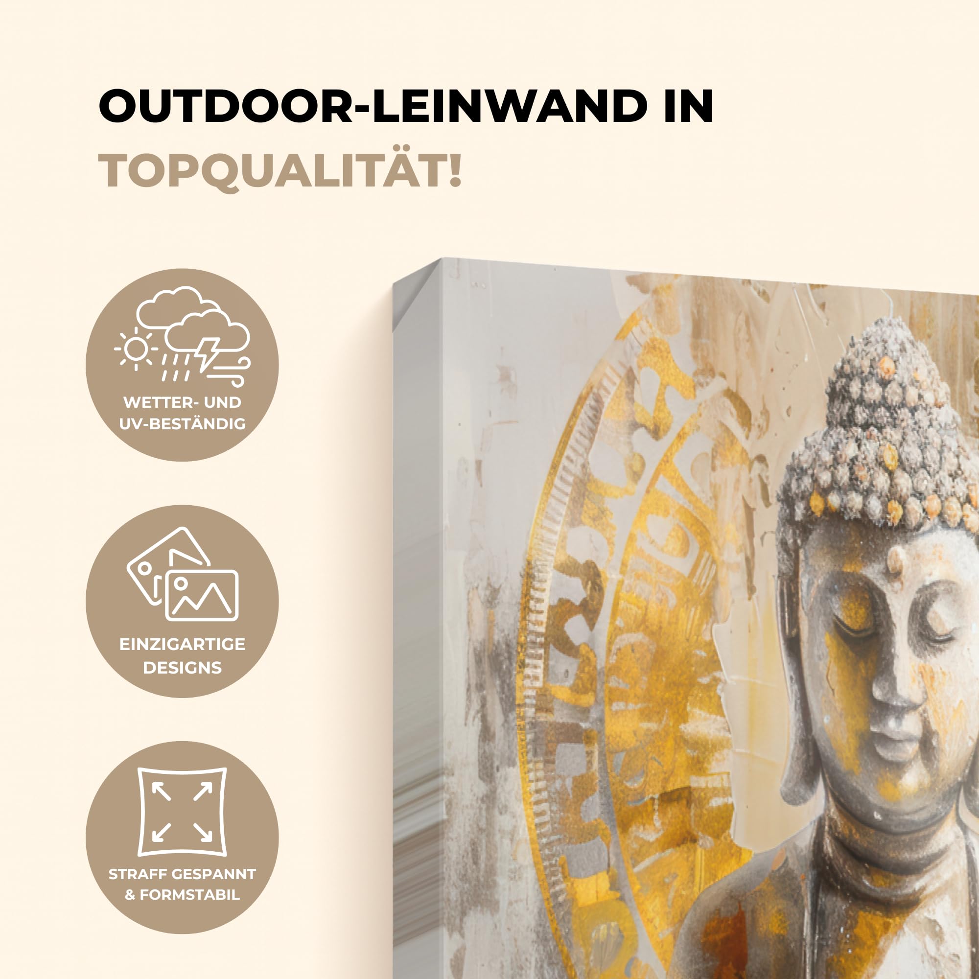 Gartenbild 150x100 cm Outdoor Deko Garten Leinwand Modern Wandbild Wetterfest Kunstdruck Terrasse Geschenke Draußen Buddha - Blume - Lotus - Spiritualität