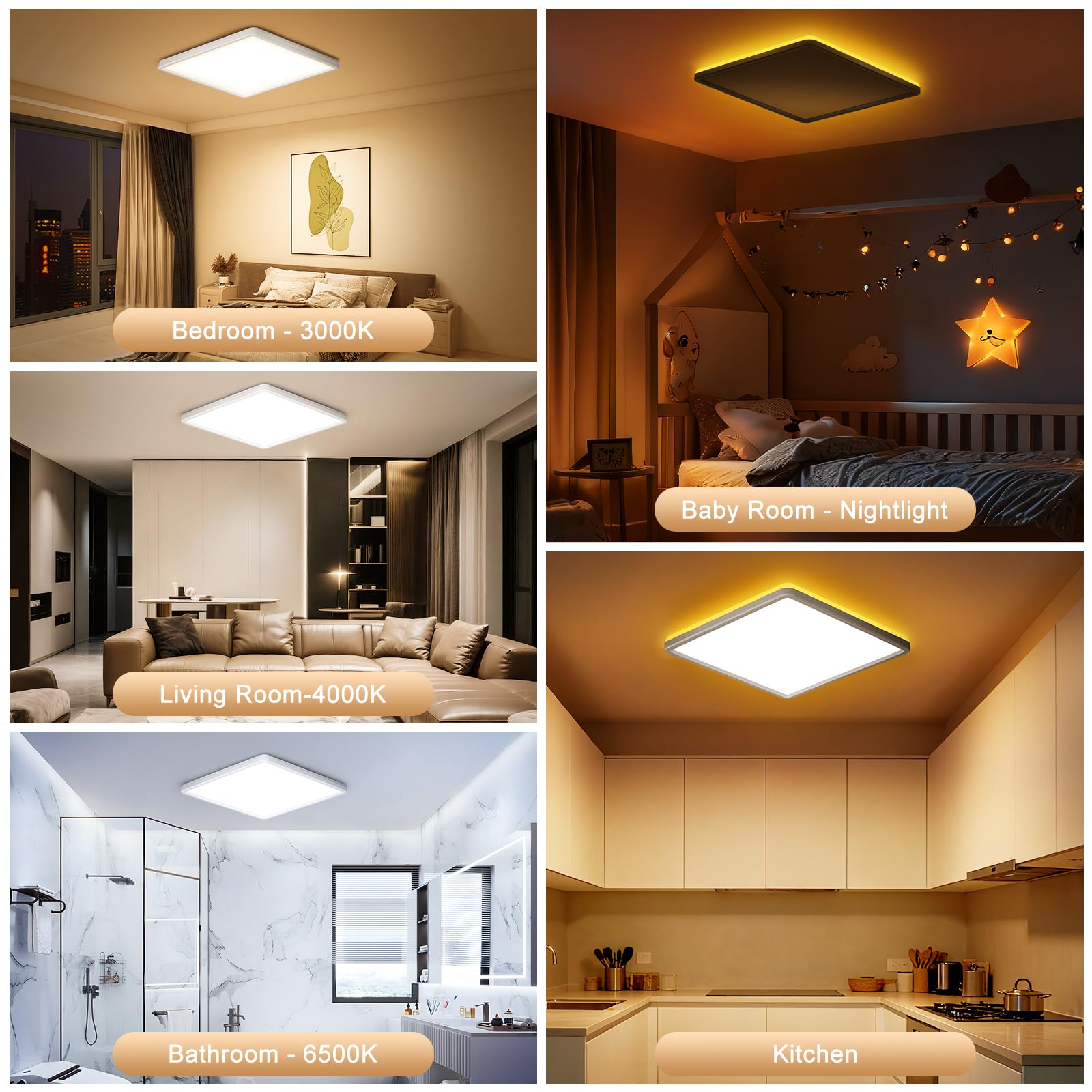 Plafonnier LED Carré 24W, Lampe de Plafond avec Telecommande, Veilleuse Dimmable 1800K, Panneau 3000K-6500K, Luminaire Plafonnier Ultra Fin Adapté Aux Chambres Chambres d'enfants SalonsØ30CM