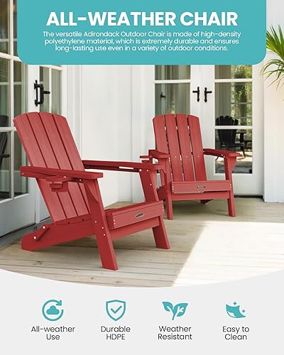Miniatura 6 de Silla Adirondack plegable, sillas para hogueras de polietileno de alta densidad para todo tipo de clima, sillas Adirondack de plástico con soporte
