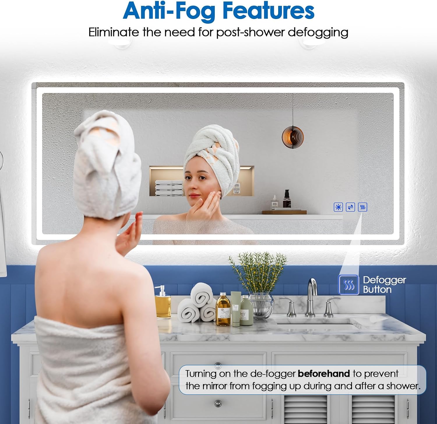 ROVOGO 55"x24" LED Bathroom Mirror with Lights, Dimmable Backlit & Front Lit and 3 Color Temperature with Memory Function, Anti-Fog, Shatterproof, Extra Large Lighted Bathroom Vanity Mirror Wall Mount