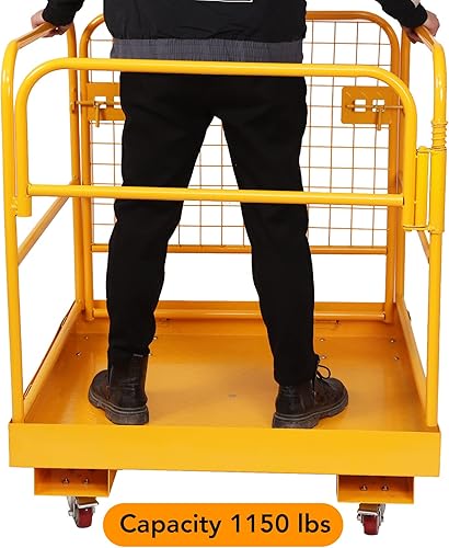 Miniatura 3 de Jaula de seguridad para carretilla elevadora de 36 x 36 pulgadas, capacidad de 1150 libras, plataforma de trabajo plegable resistente, carretilla