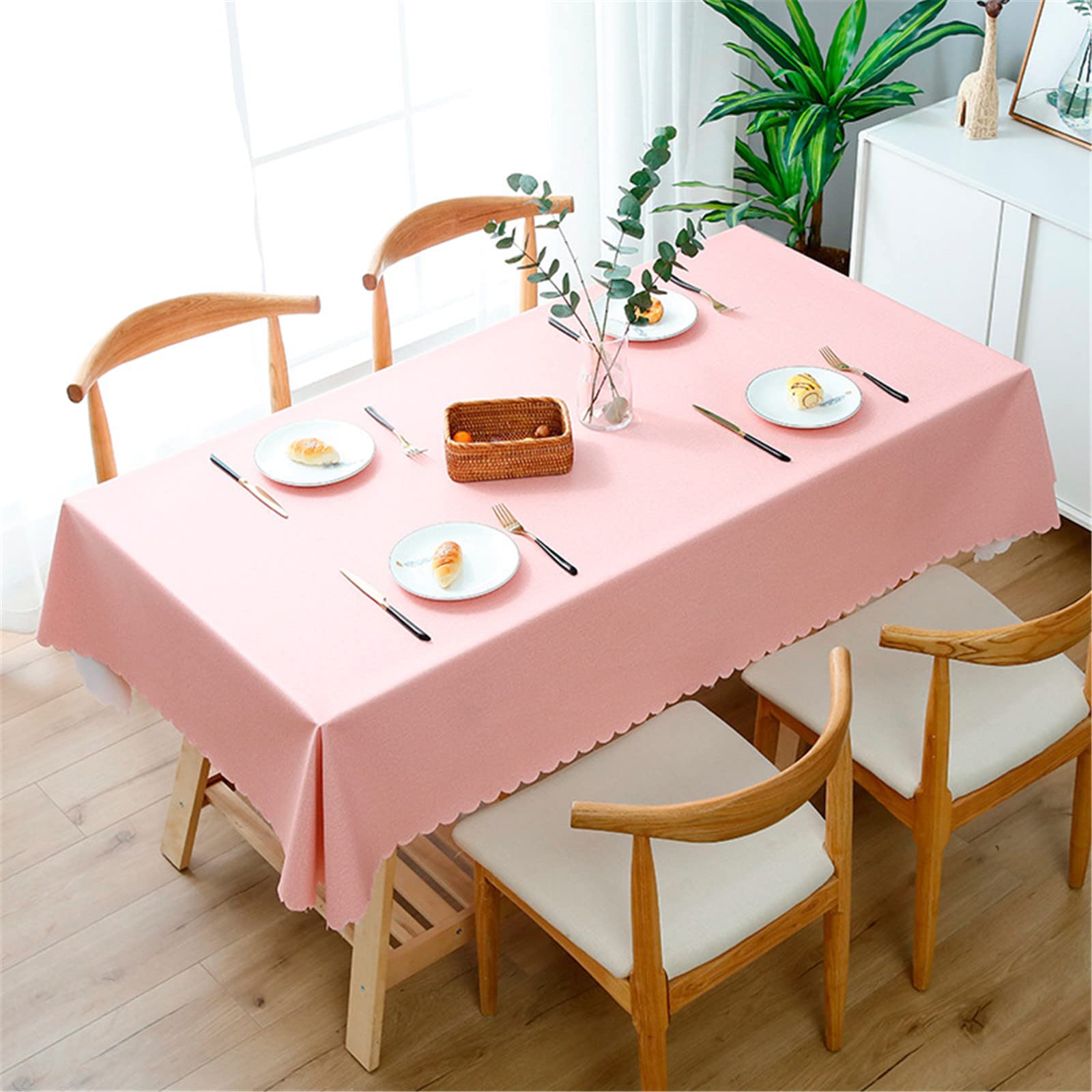 Nappe rose en PVC imperméable 140x220cm rectangulaire lavable pour table de cuisine
