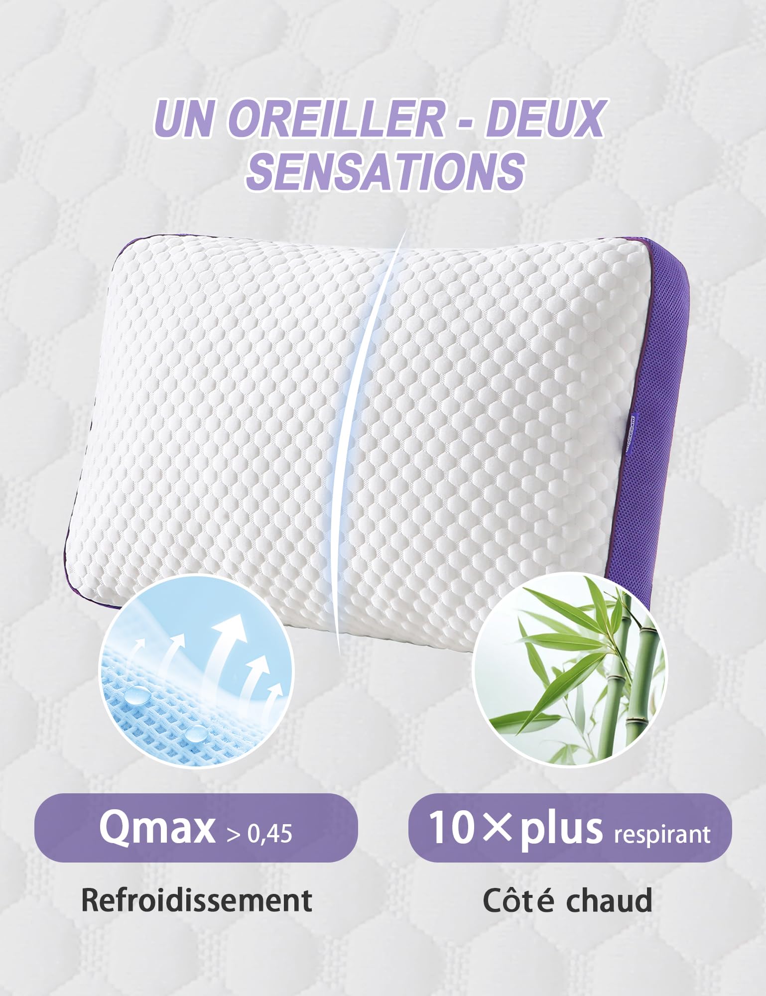 BPC Oreiller Mémoire de Forme 40x80 cm Lot de 1, Hauteur Réglable | Coussin Cervical Ergonomique | Soutien Équilibré | Fraîcheur d'un Côté & Bambou de l'Autre | Respirant et Hypoallergénique
