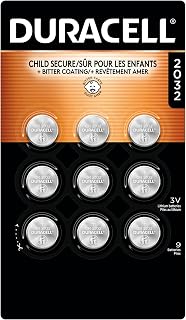 Duracell CR2032 3V Lithium Coin Batteries, 9-Count Pack - Child-Safe Bitter Coating, AirTag/Key Fob Compatible, 10-Year Storage Guarantee