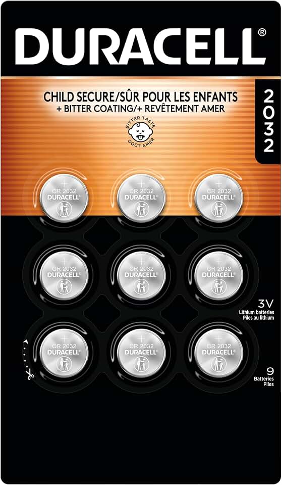 DURACELL Duracell CR2032 Lithium Battery 3 Volt, 9 Count, Child Safety Features, Compatible with AirTag, Key Fob, Tea Light Candles and Other Devices, 10 Year Storage Guarantee