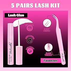 Veleasha Lashes Wispy False Eyelashes 100% Handmade Eyelashes Natural Look Fake Lashes Lightweight Lashes with Soft Clear Band & Lash Glue and Tweezers 5 Pairs Pack (G2 Kit)