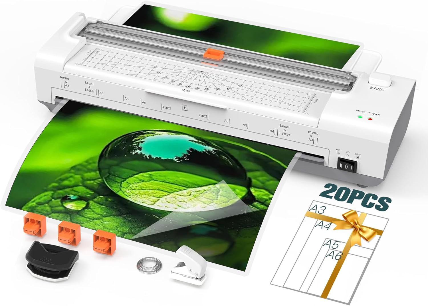 Laminators Bundle – 13” Auto-Feed Thermal Laminator + 9” Compact Laminator, Hot & Cold Lamination, 56 Pouches, Full Accessories – Home, School, Office Use（White）
